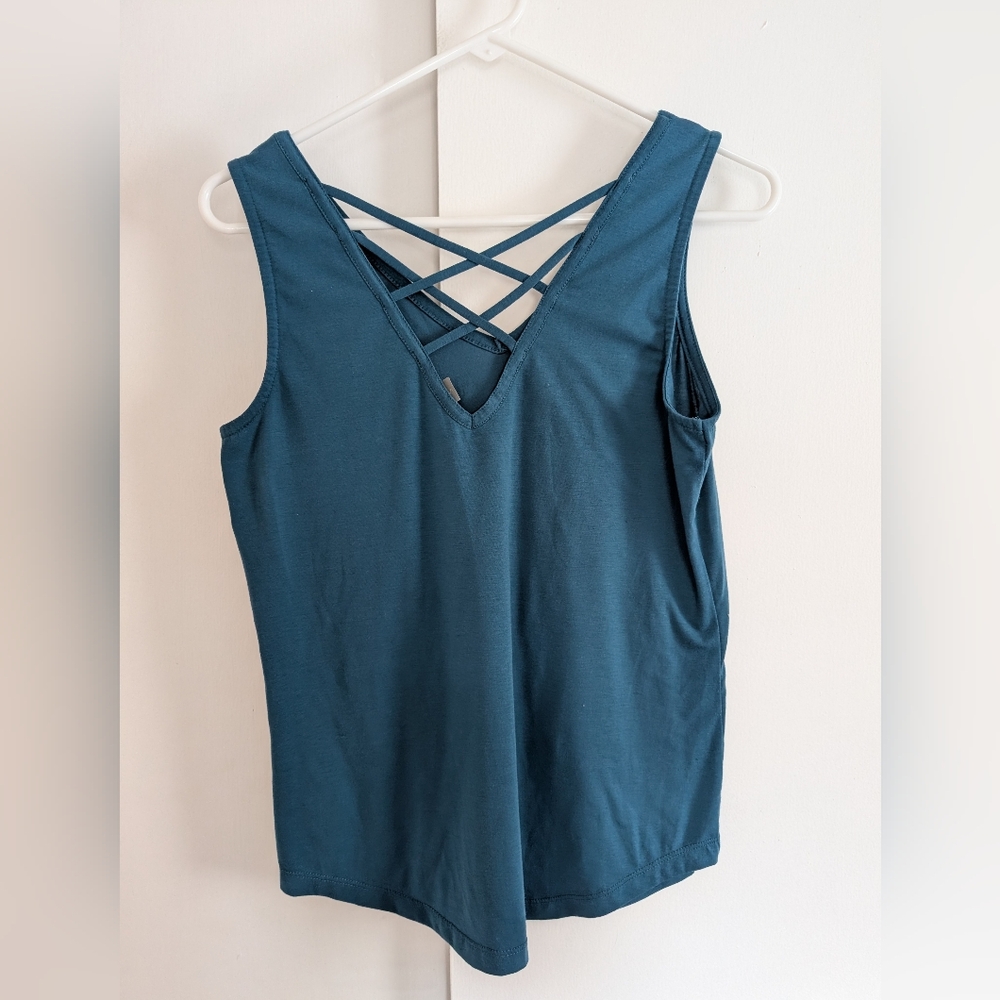 Title Nine Teal Tank Top with Crisscross Back Size Small - Picture 2 of 5